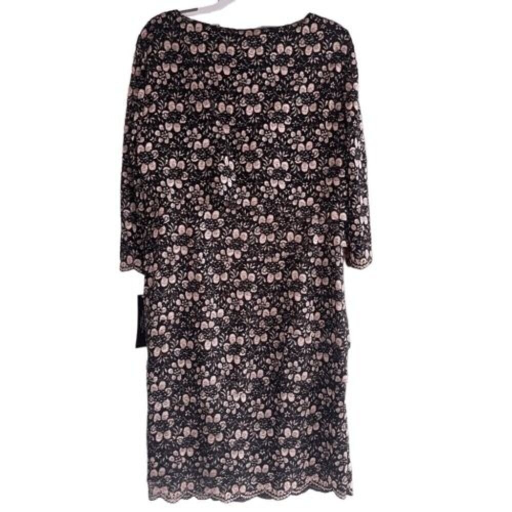 Tahari ASL Black Pink Lace Sheath Dress Asymmetrical Tier Sz 12 NWT - Picture 4 of 12